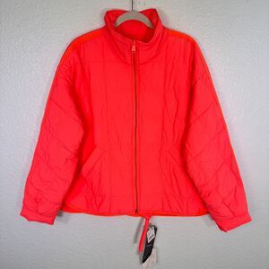 Free People Pippa Puffer Jacket Womens Large Neon Coral FP Movement Packable NEW